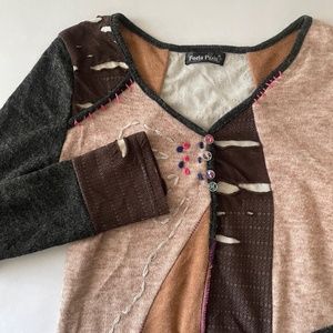 Forla Paris Brown Eclectic Hippie Bohemian Large Ladies Top